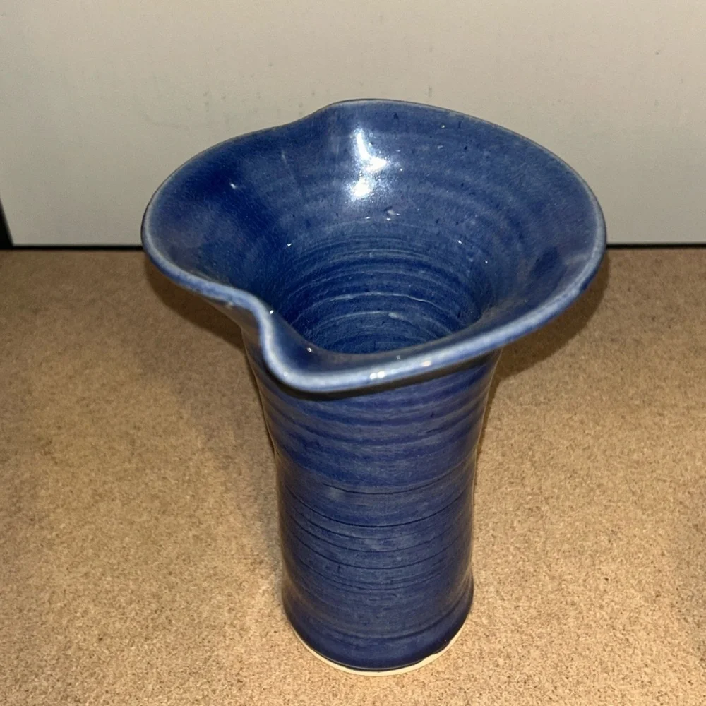 Modern Rustic Studio Pottery Vase Cobalt Blue Signed Artisan Decor Vintage Home